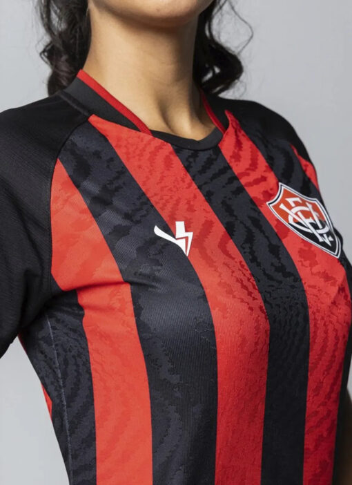 Camisa Jogo 1 Vitória 2023 Preta e Vermelha Feminina Volt - Image 2