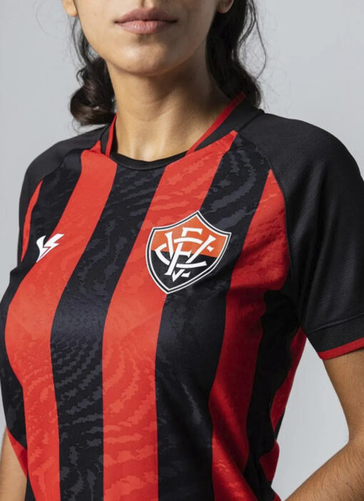 Camisa Jogo 1 Vitória 2023 Preta e Vermelha Feminina Volt - Image 4