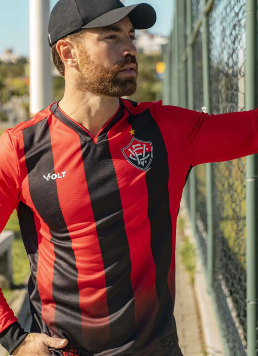 Camisa Jogo 1 Manga Longa Vitória Vermelha e Preta Masculina Volt - Image 7